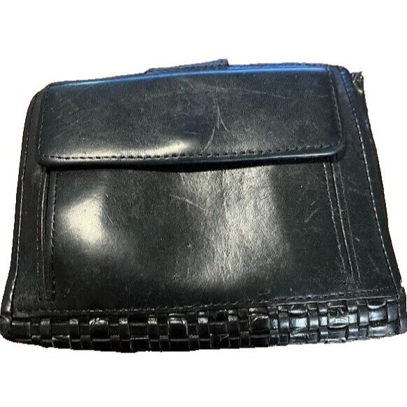 Vntg? Brighton Women's Basketweave Black Leather Credit Card/Money/Coin Wallet - Picture 2 of 5